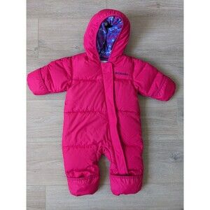 COLUMBIA Snuggly Bunny Bunting hooded pink fleece lined Down body suit Ski 3-6M